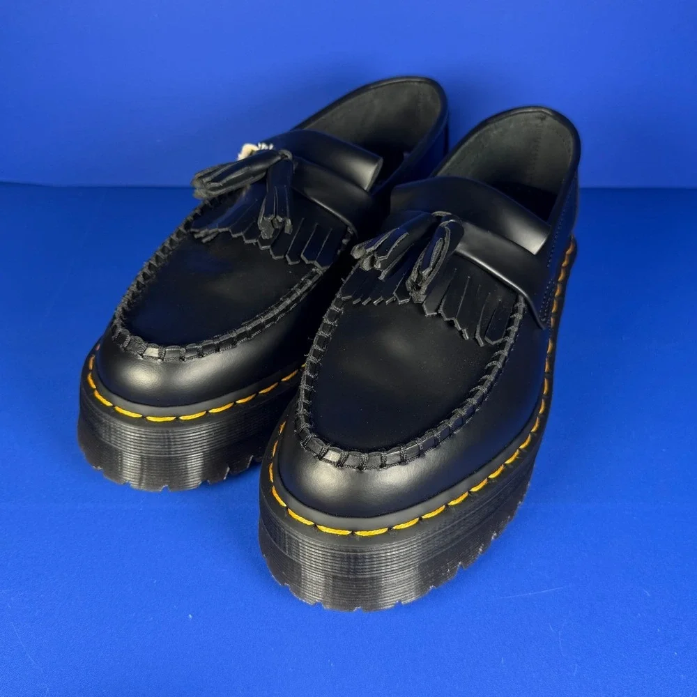 Dr Martens Adrian Quad‎ Shoes Mens 7 Womens 8 Black Leather Platform Tassle